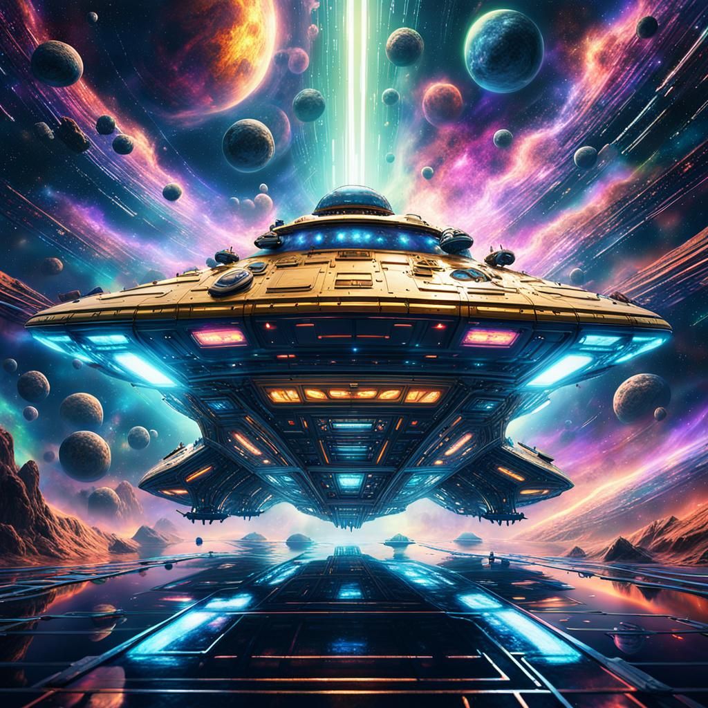 Spaceship Journey Through Nebula in Digital Art