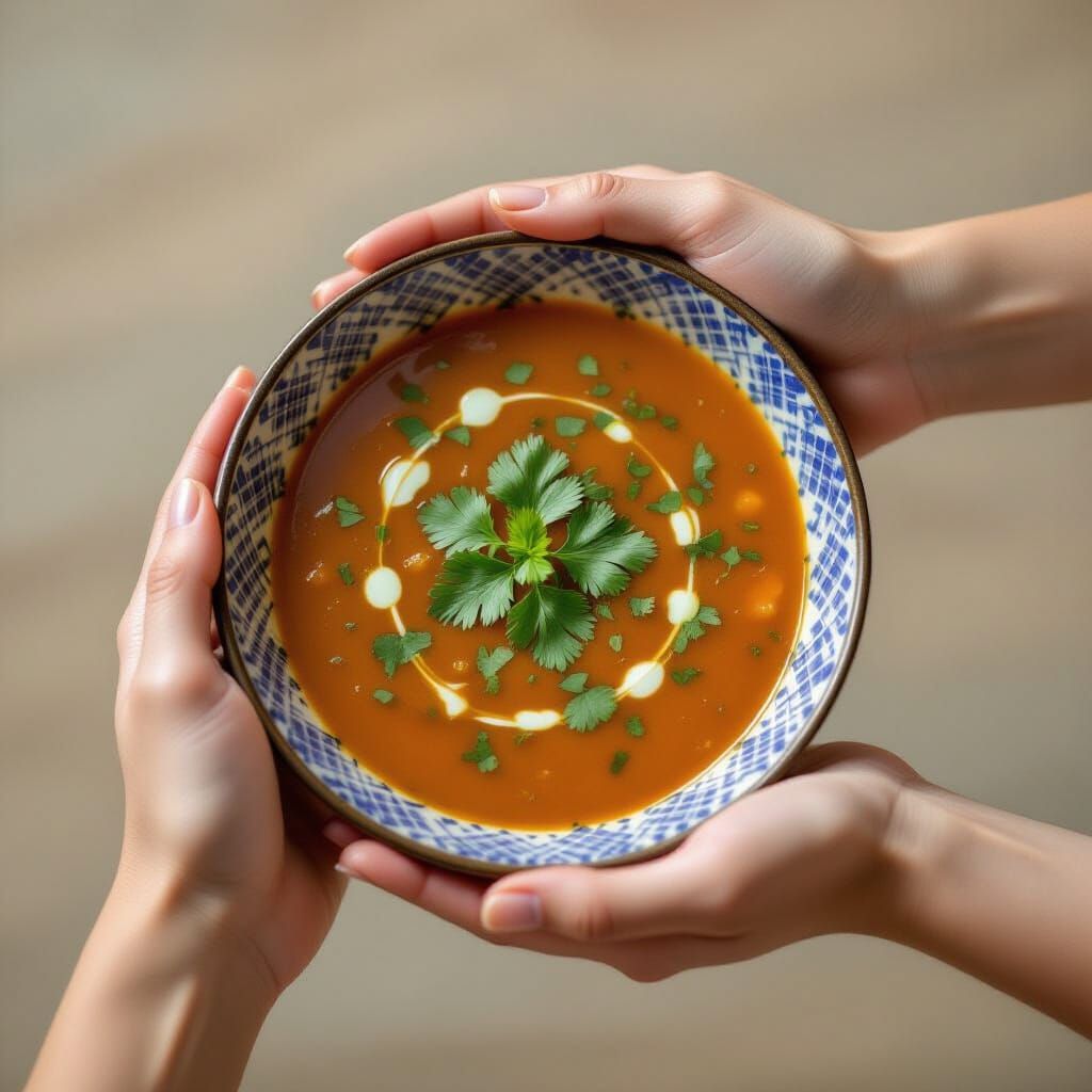Hands Exchanging Bowl of Ash Soup in Realistic Style