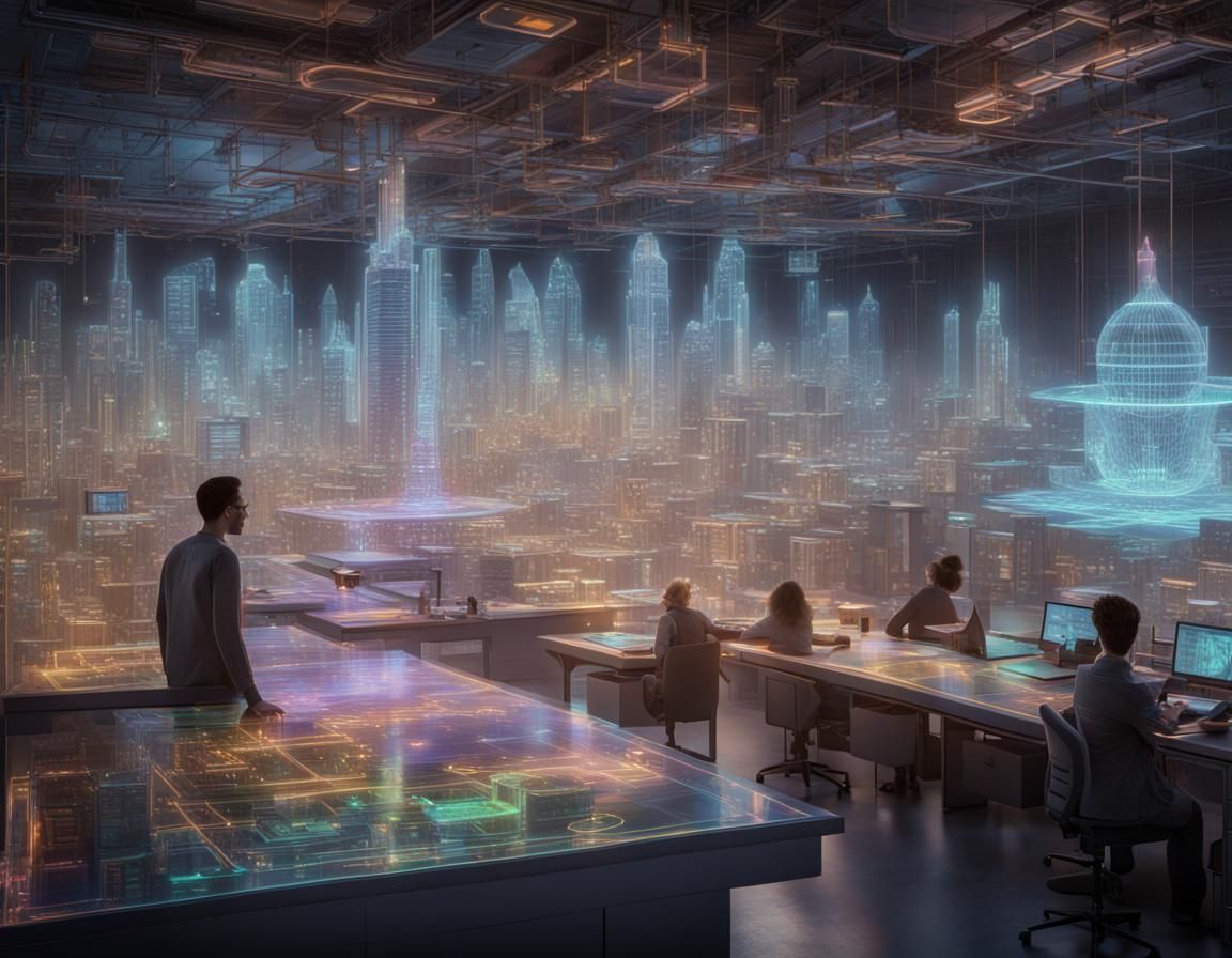 Holographic Utopian City Schematic in 3D