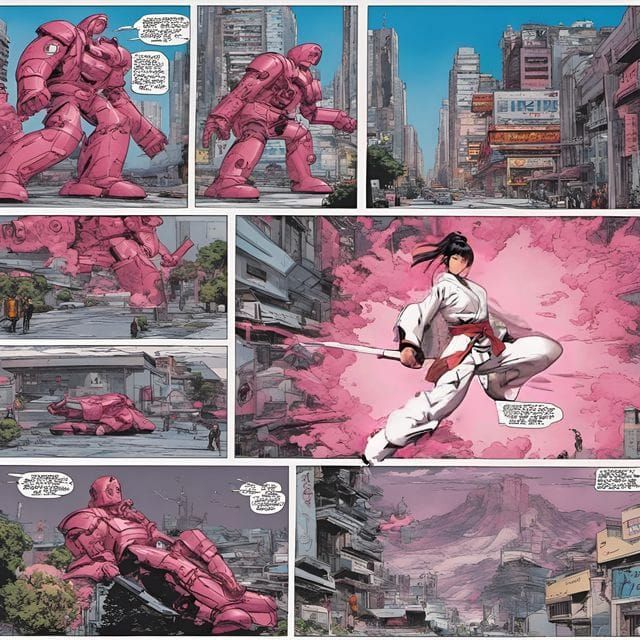 City in Turmoil with Pink Smoke Background