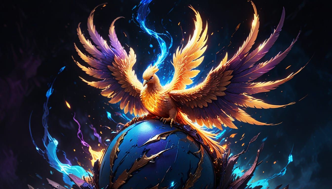 Surreal Phoenix Emerges from Cracked Egg in Vibrant Comic Bo...