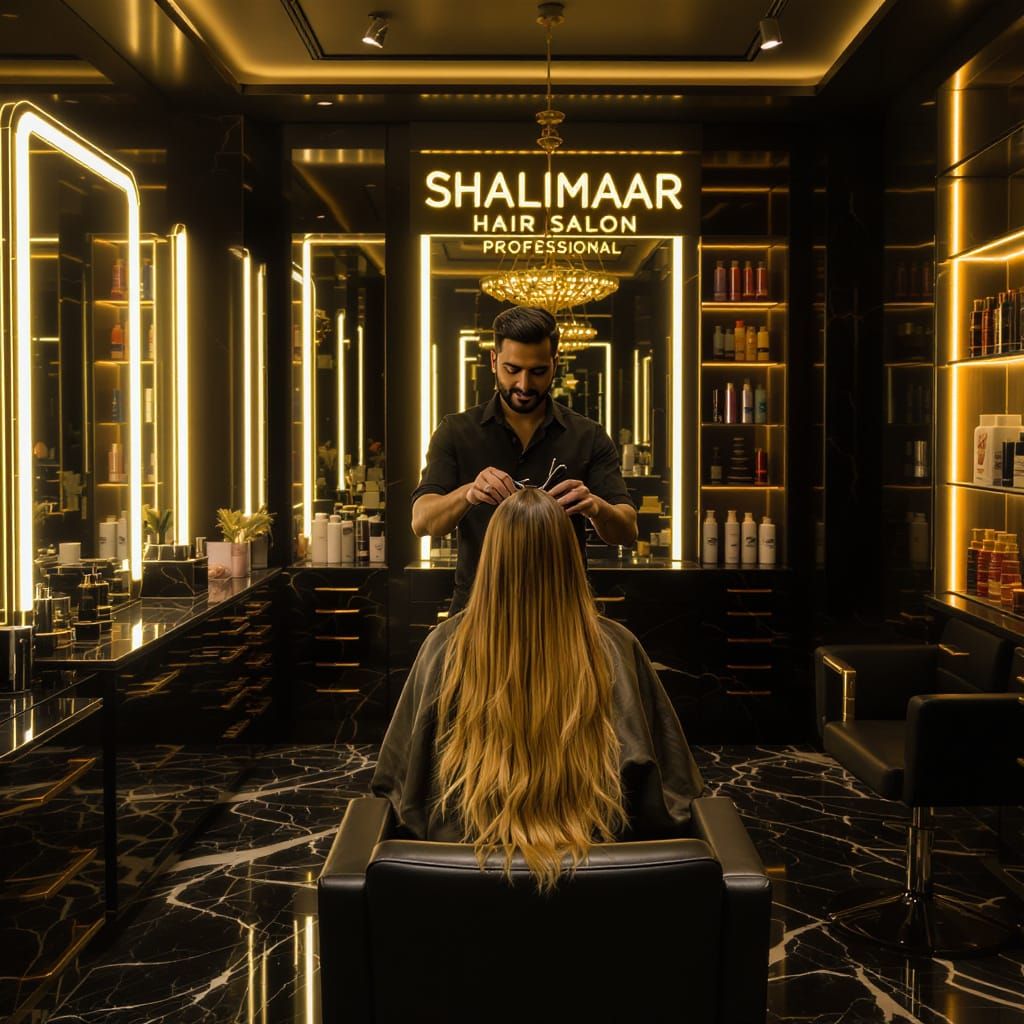 Elegant Black and Gold Luxury Hair Salon Interior