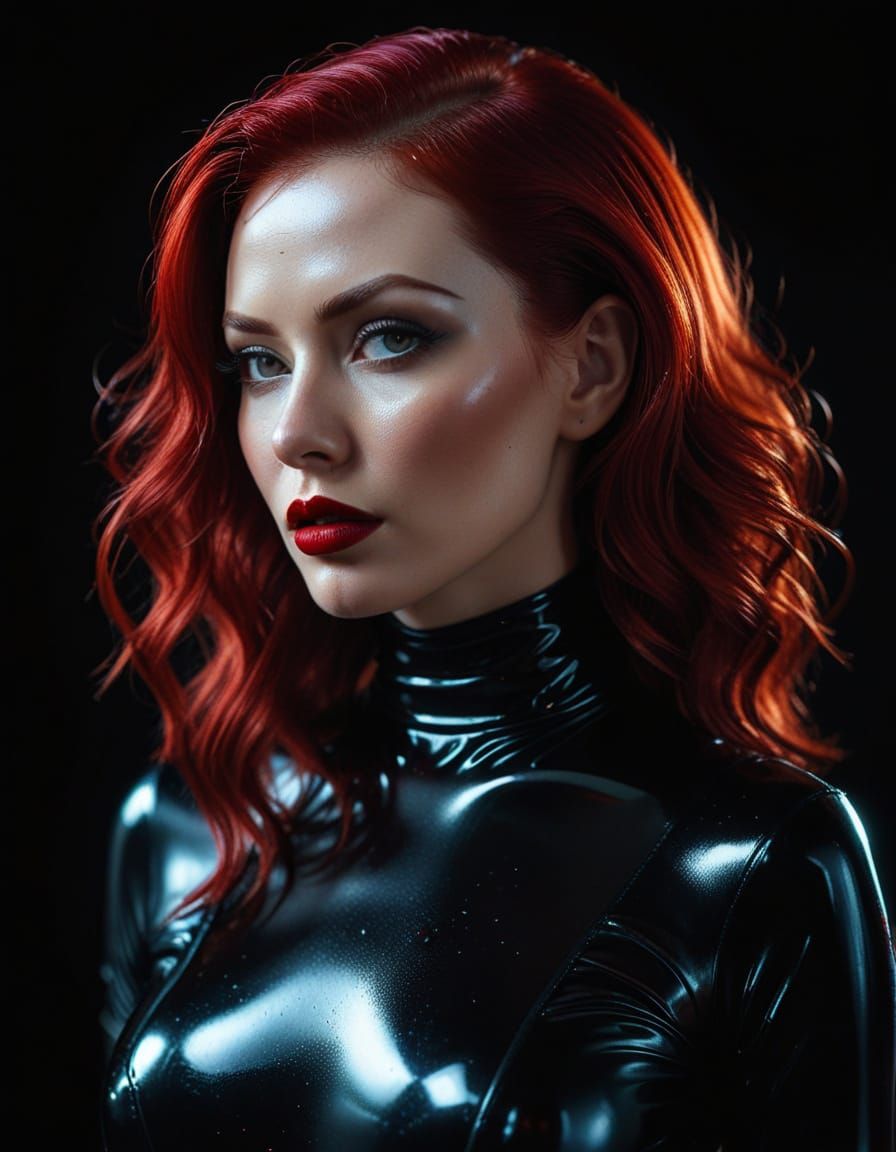 Seductive Woman in Latex Jumpsuit: Digital Art