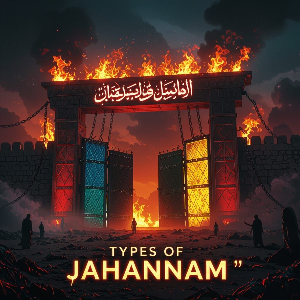 Fiery Gates of Jahannam with Arabic Calligraphy
