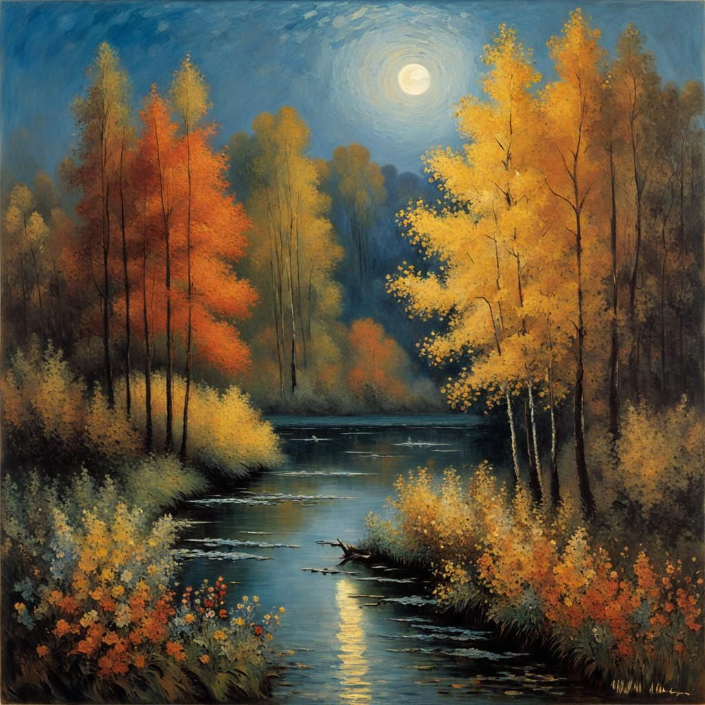 Autumn Landscape with Wildflowers in Impressionist Style