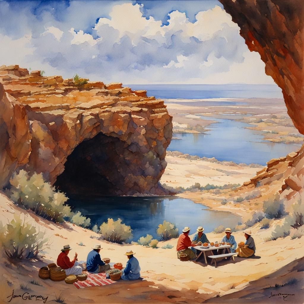 Desert Cave Picnic: Watercolor Painting