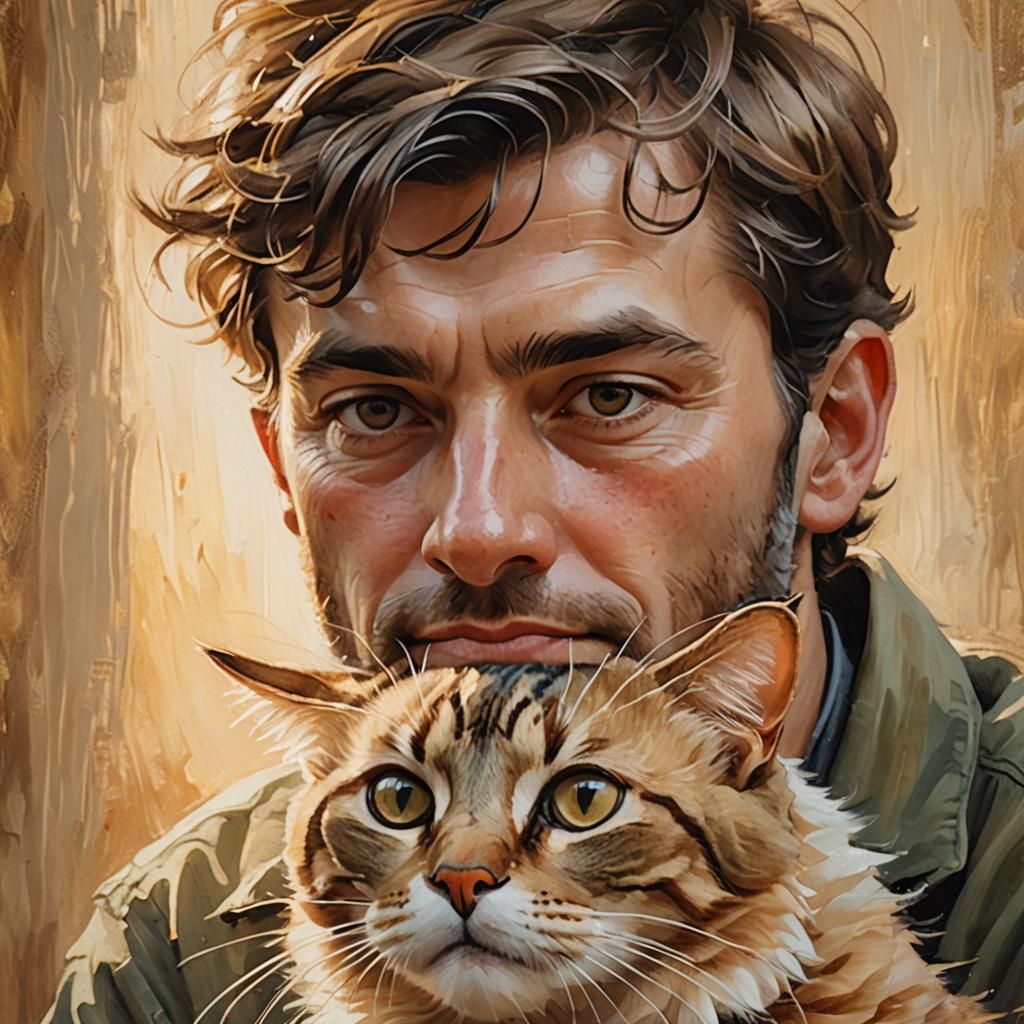 Cat-like Man Portrait in Oil Painting Style