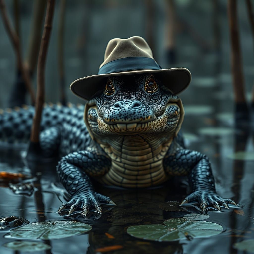 Mysterious Swamp Detective in Hyperrealistic Style