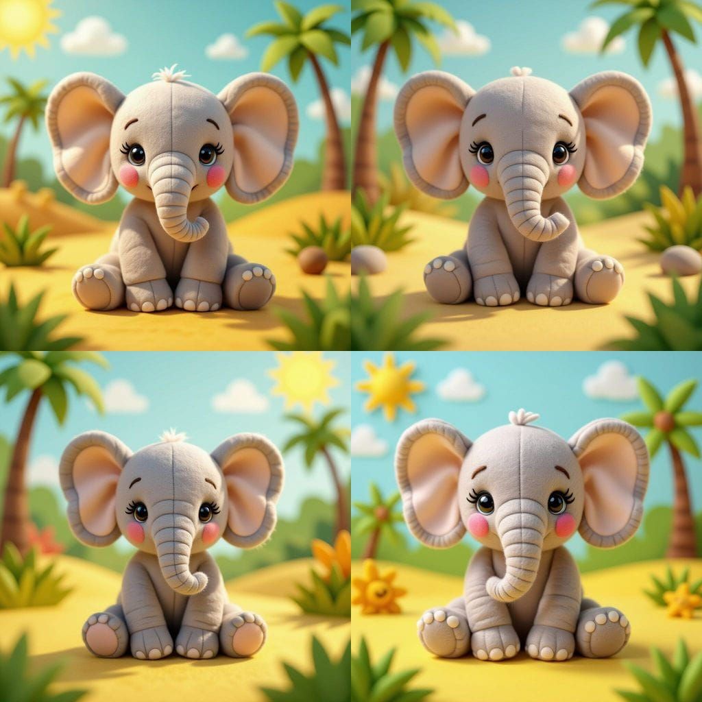 Felt Elephant in Sunny Safari: CGI Render