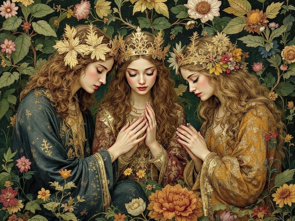Ethereal Medieval Floral Wreaths in Jewel-Toned Tempera