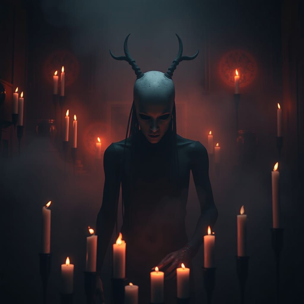 Eerie Loab Figure in Gothic Cyberpunk Setting