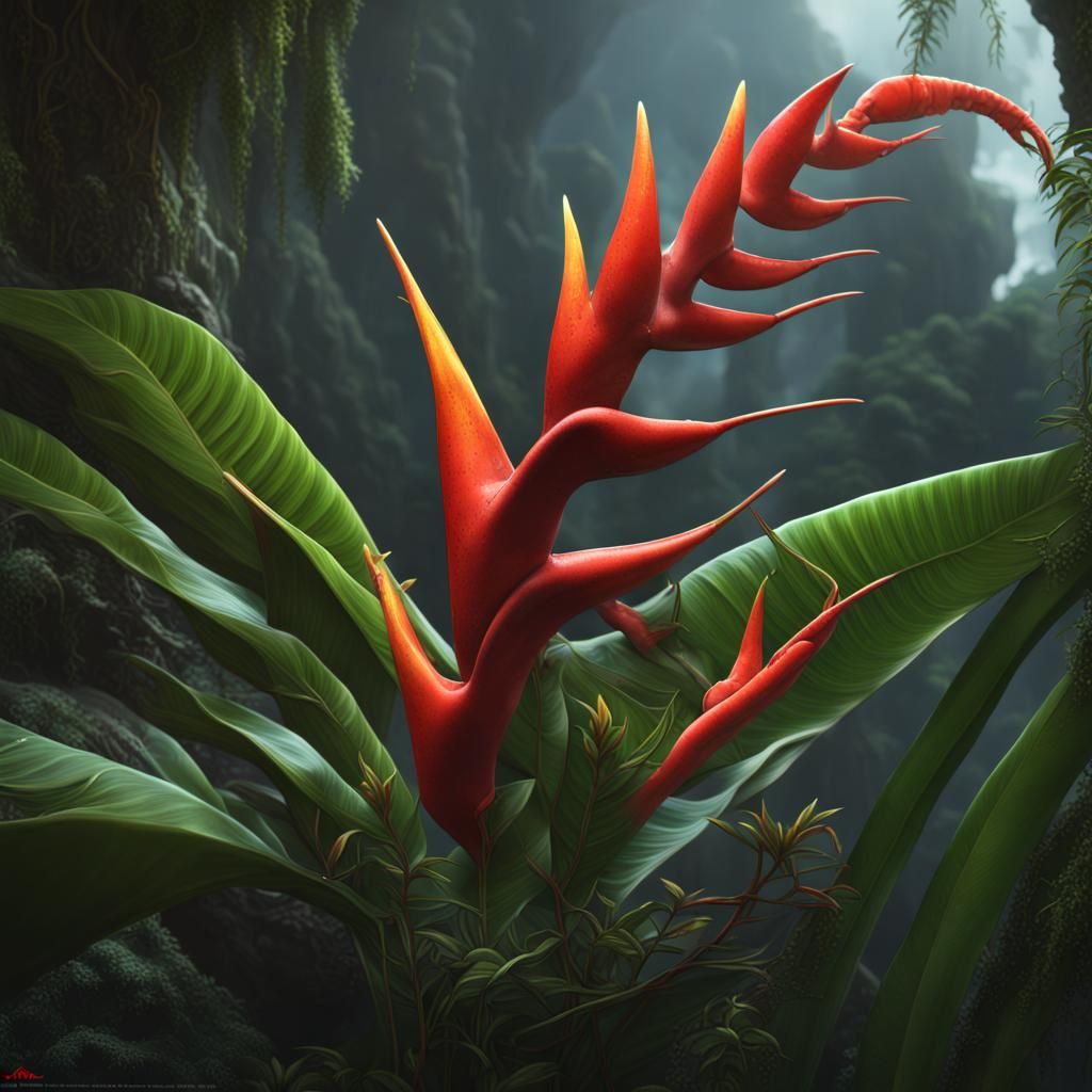 Dragon Among Heliconia: Detailed Matte Painting