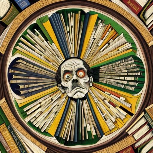 Disturbing Zombie Librarian in Art Brut Style