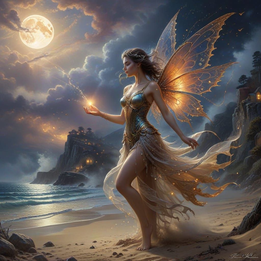 Sand Fairy Born in Desert Under Moon