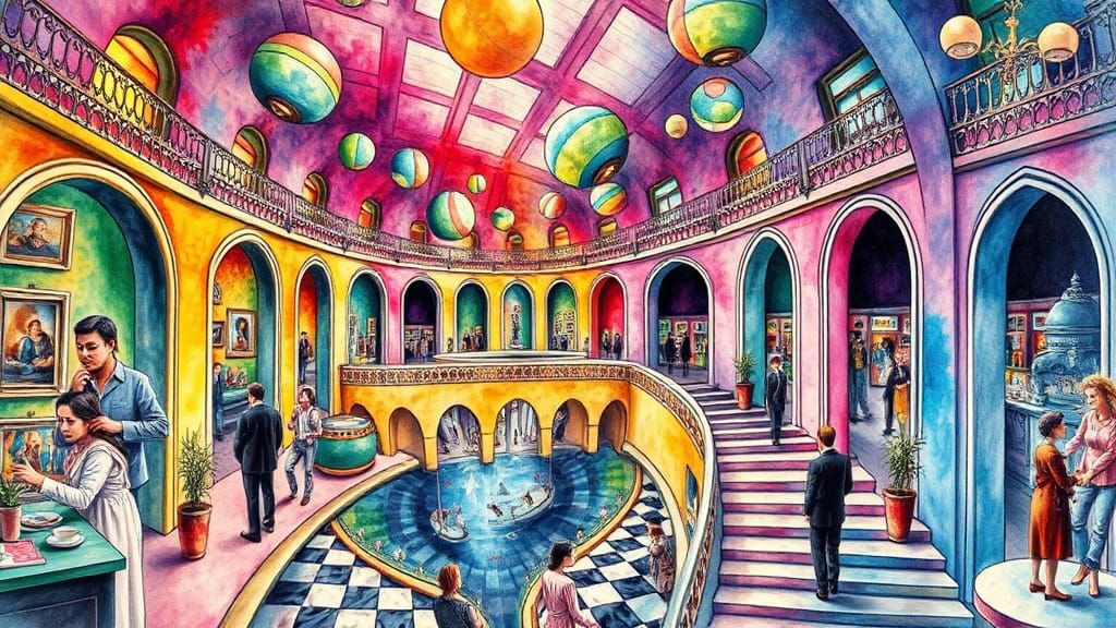 Surreal Scene in Vibrant Watercolour Style