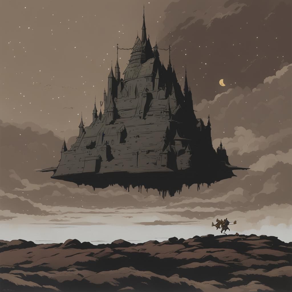 Metallic Vimana Flying at Night in Frazetta Style