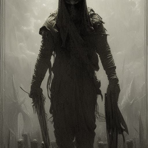 Masked Killer in Dark Engraving Style