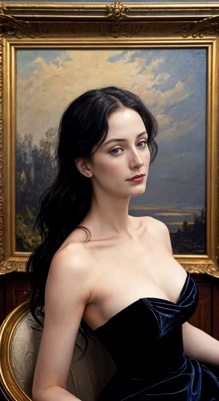 Elegant Lady in Strapless Velvet Gown