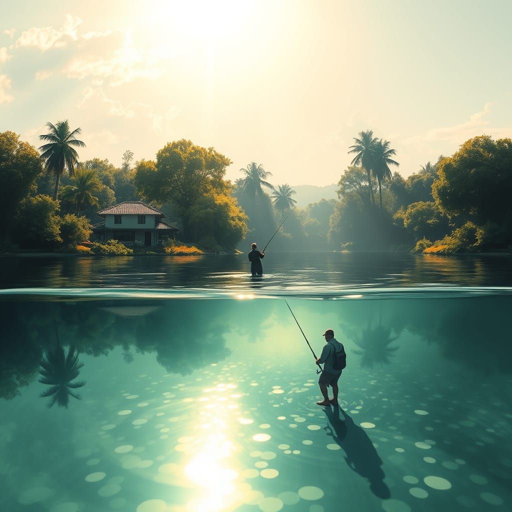 Rio en primer plano , mostrando su profundidad, gracias a su transparencia, en donde entran los rayos del sol en doble e...