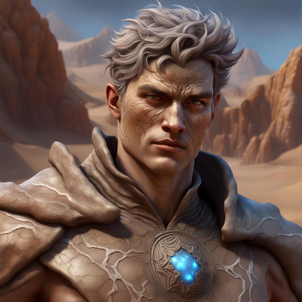 Earth Genasi Ranger in Detailed Matte Painting Style