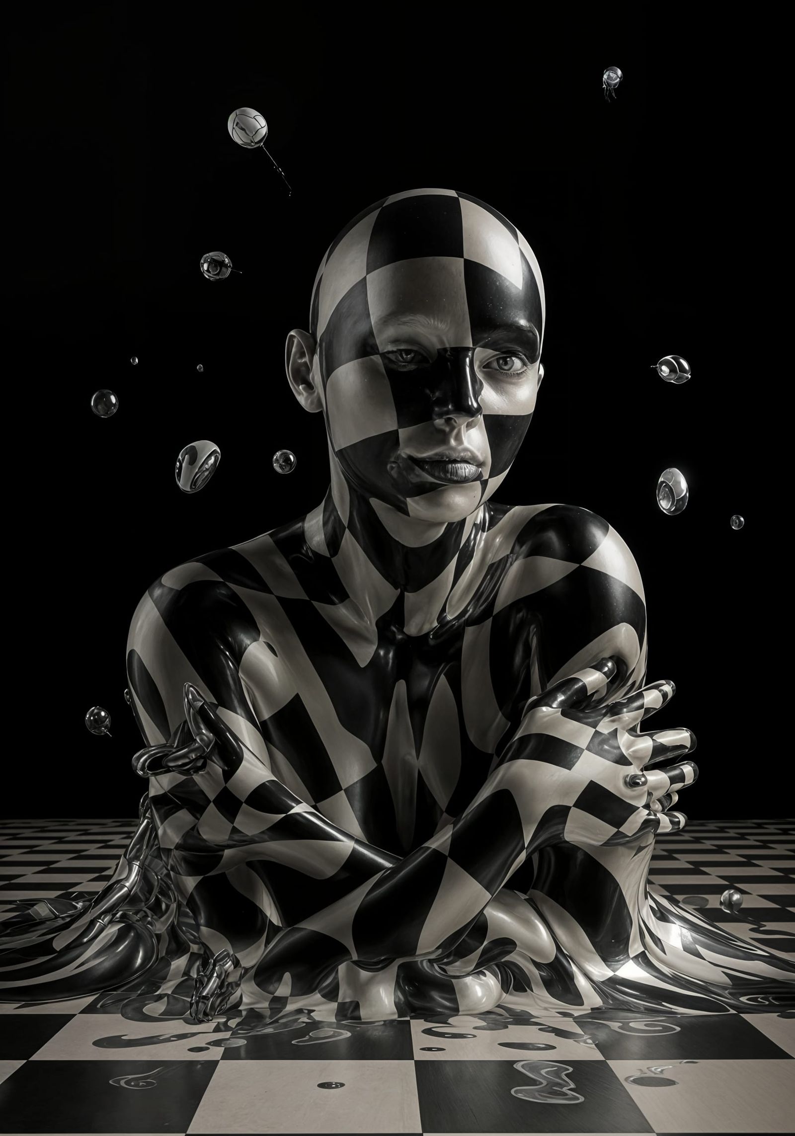 Androgynous Checkered Humanoid in Surreal 3D Render