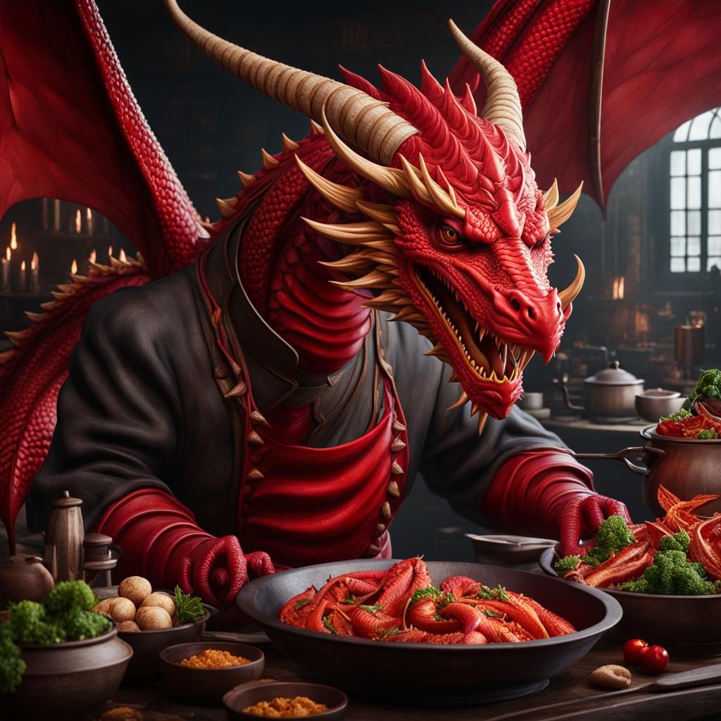 Dragon-Human Chef: Fantasy Concept Art
