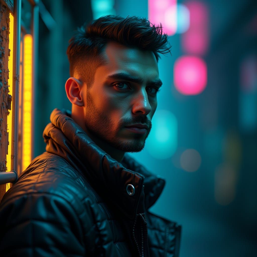 Cyberpunk Portrait in Dystopian Cityscape, Photorealistic 8K