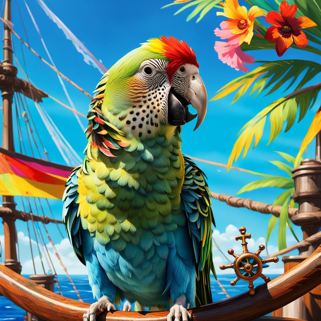 Parakeet Pirate Portrait in Vibrant Splash Art