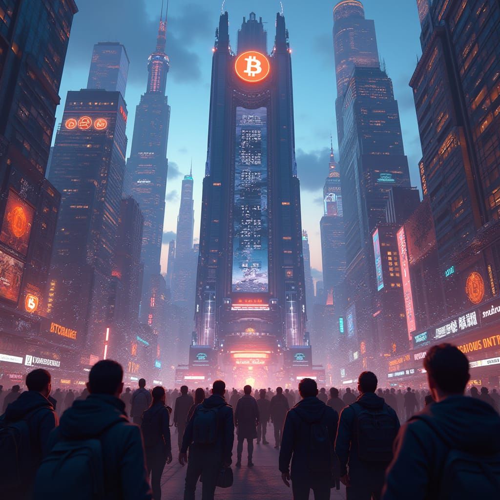 Futuristic Cityscape Booms with Cryptocurrency Exchange