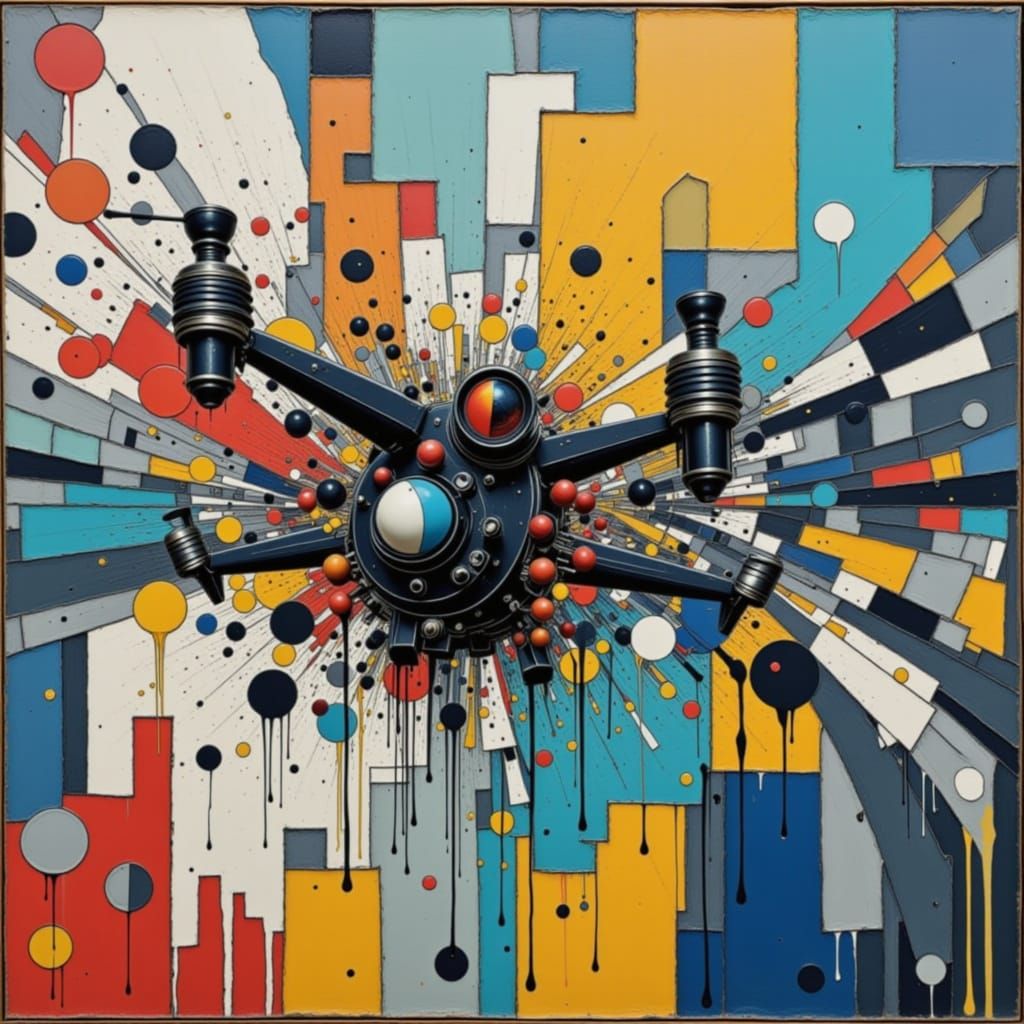 Vibrant Cubist Drone in Flight