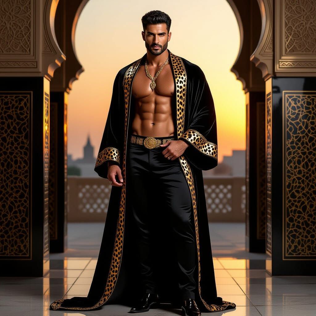 Middle Eastern Man in Velvet Robe, Photorealistic