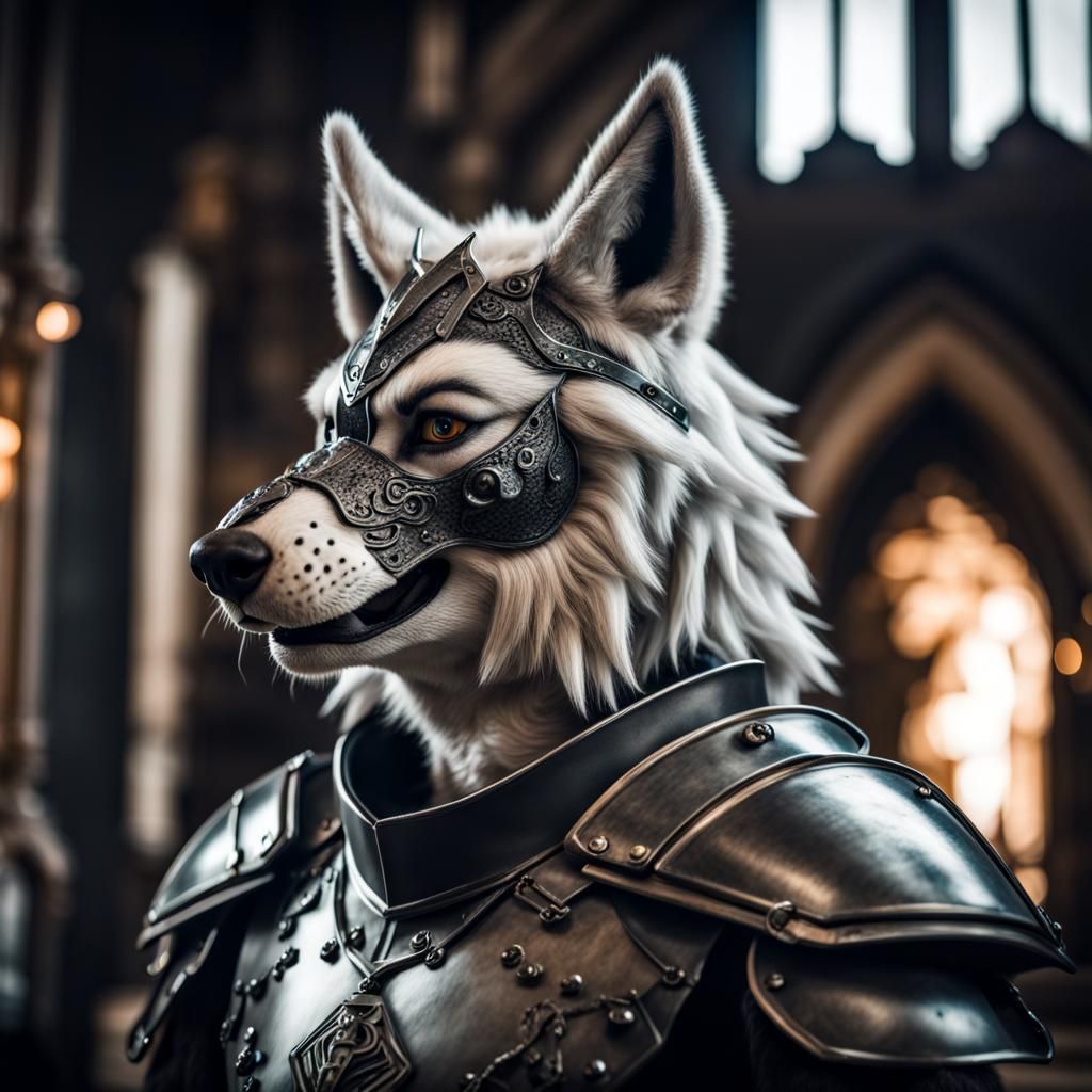 Hyperrealistic Knight in Wolf Fursuit