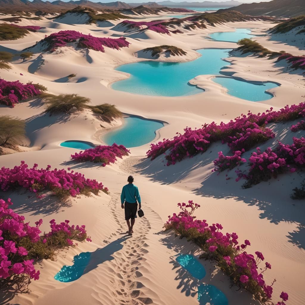 Dreamlike Desert Oasis with Turquoise Pools
