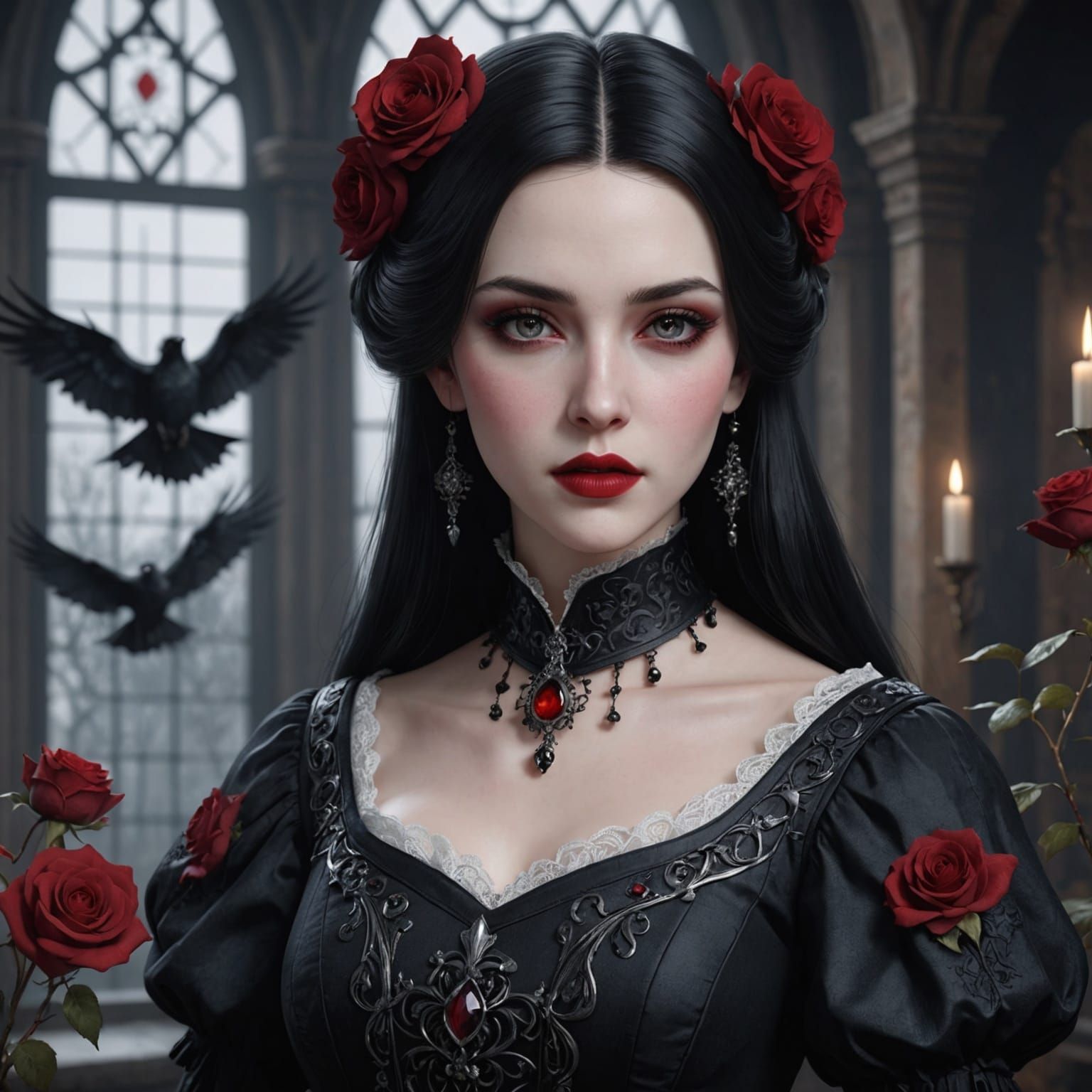 Gothic Vampire Woman in Anime Style