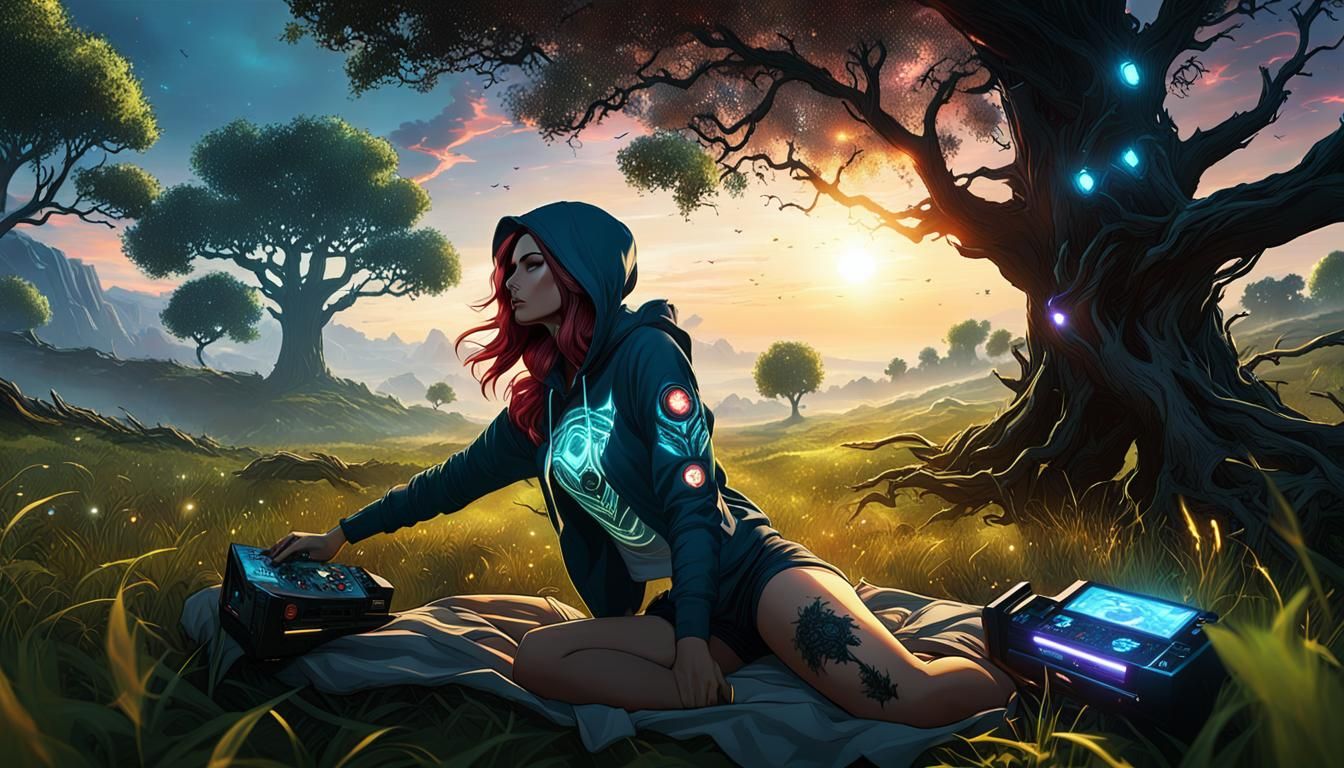 Beauty Gamer Girl in Nature