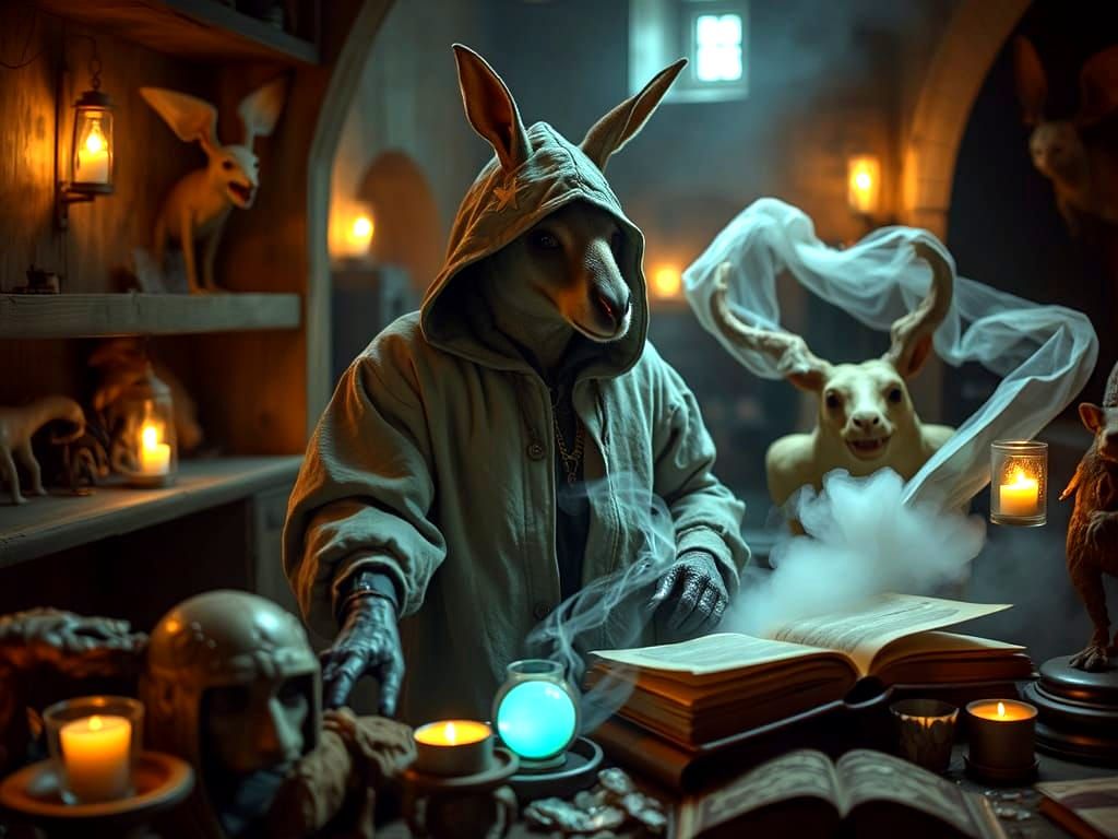 Kangaroo mage practises his spells
