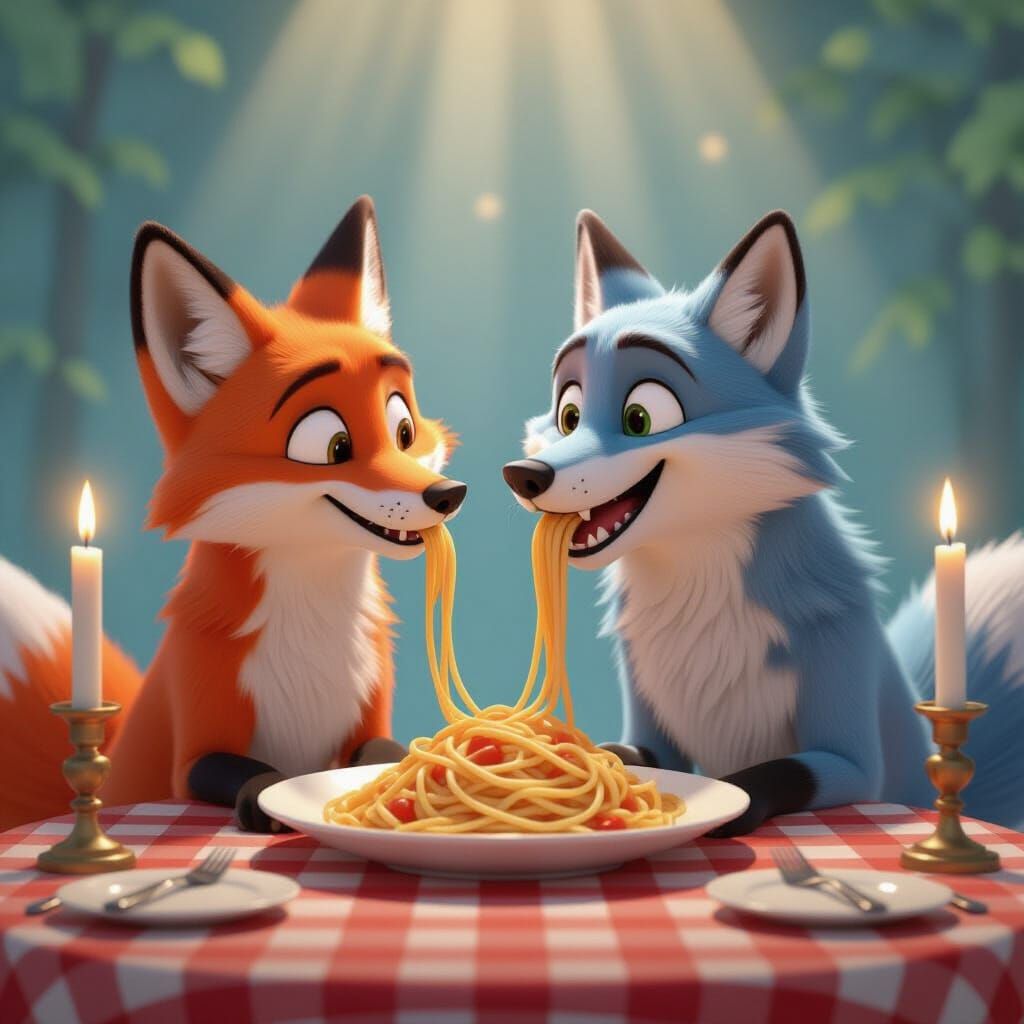 Fox and Wolf on Romantic Spaghetti Date