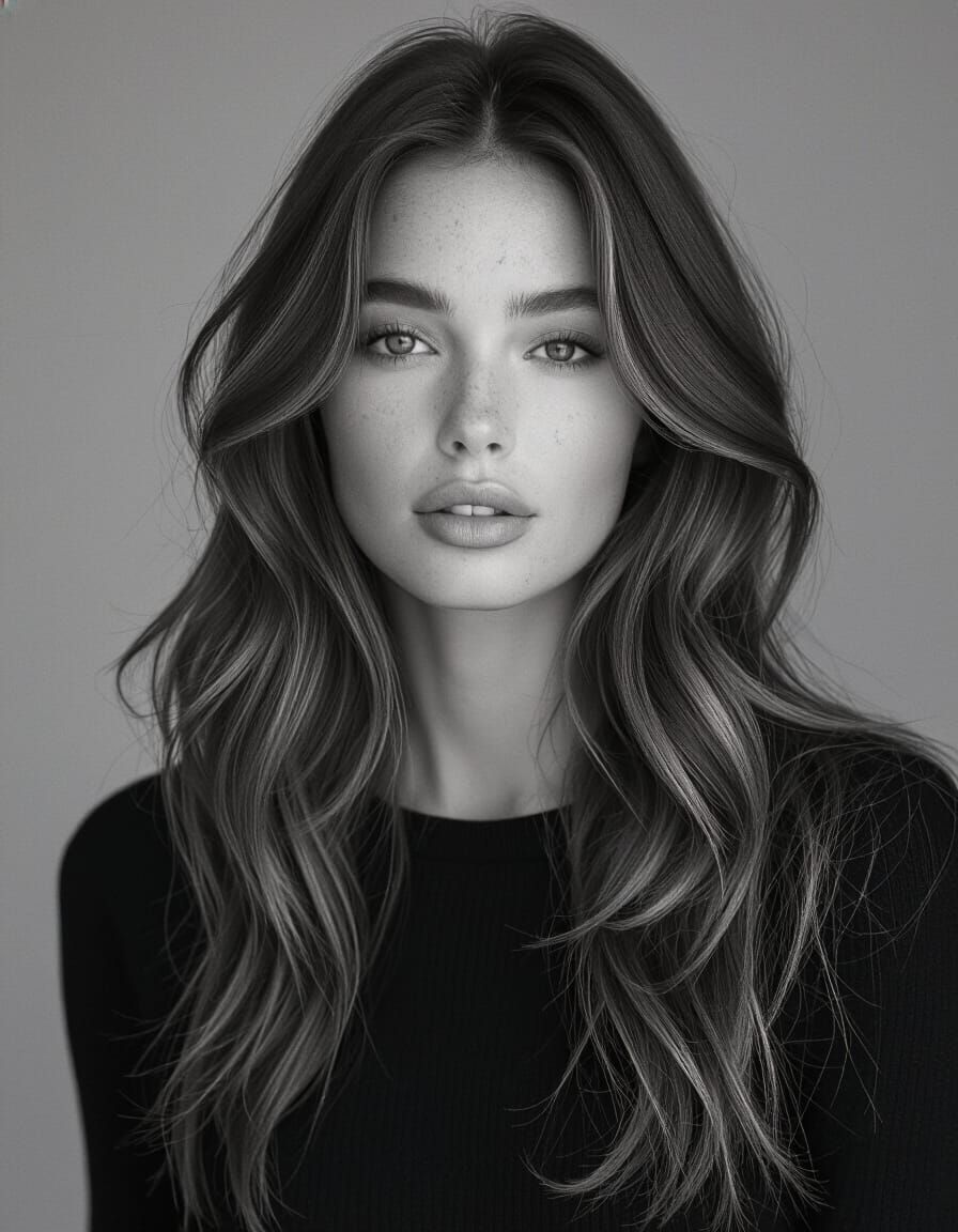 Woman with Long Wavy Hair Portrait