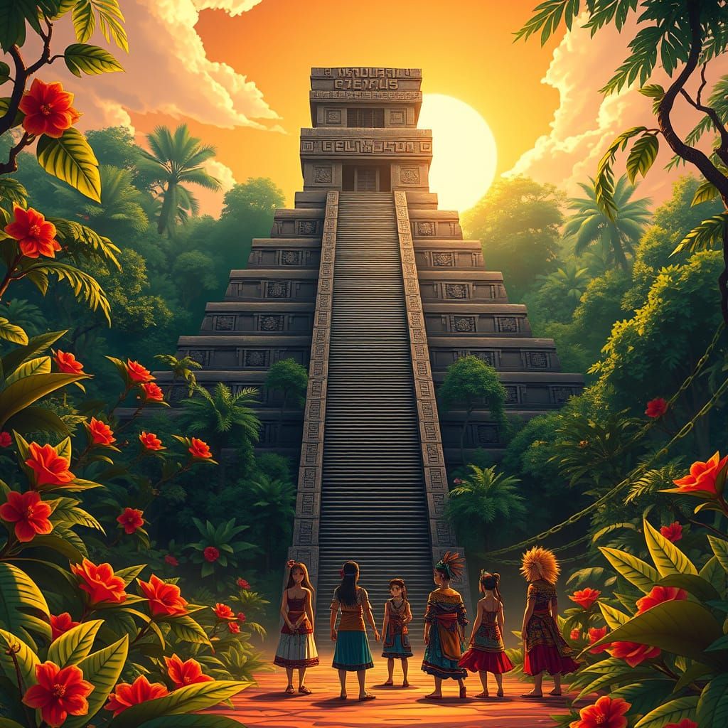 Ancient Aztec Pyramid in Lush Jungle Landscape, Inspired by ...