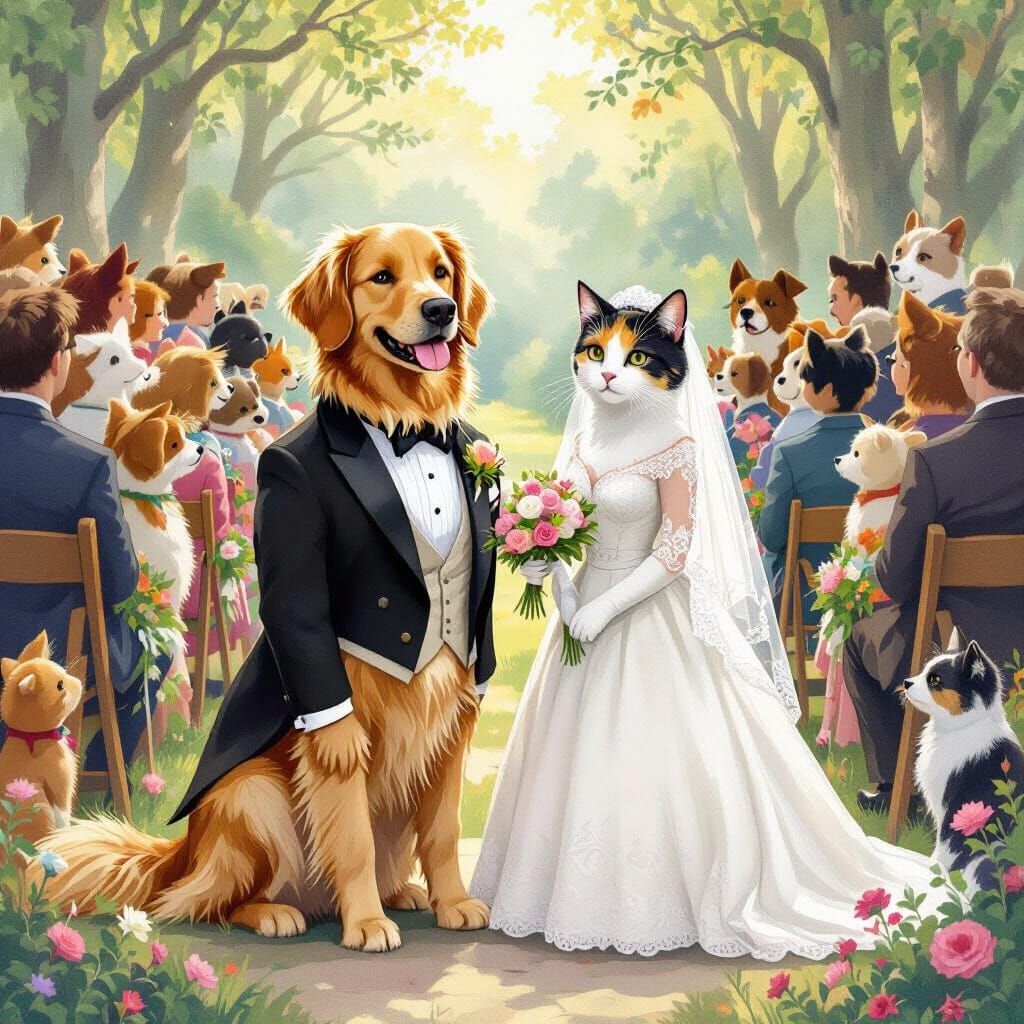 Whimsical Animal Wedding: Dog & Cat as Bride and Groom