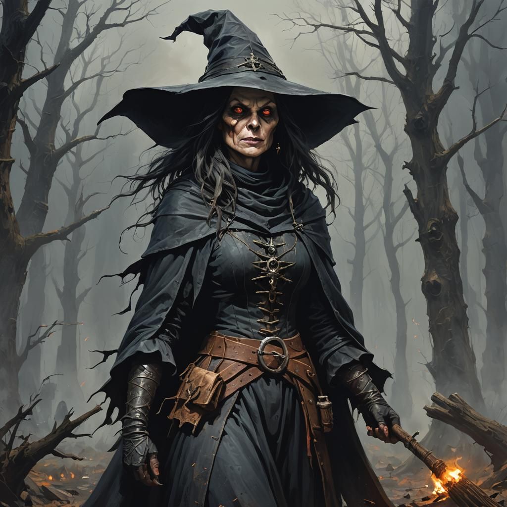 Sinister Medieval Witch in Fantasy Style