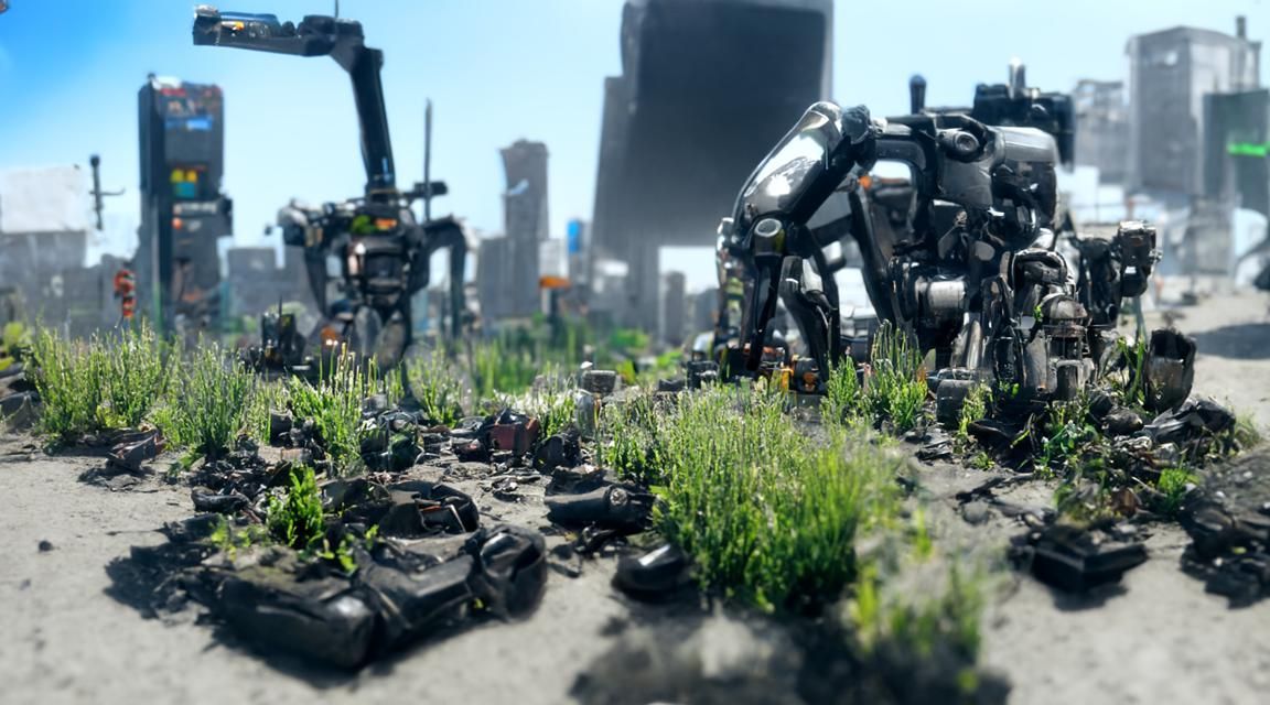 Dystopian City Overrun by Nature and Robots