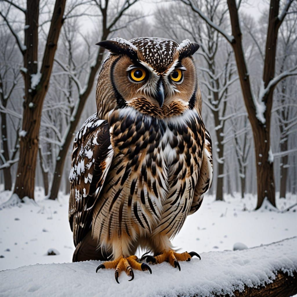 Friendly Owl in Icy Winter Wonderland