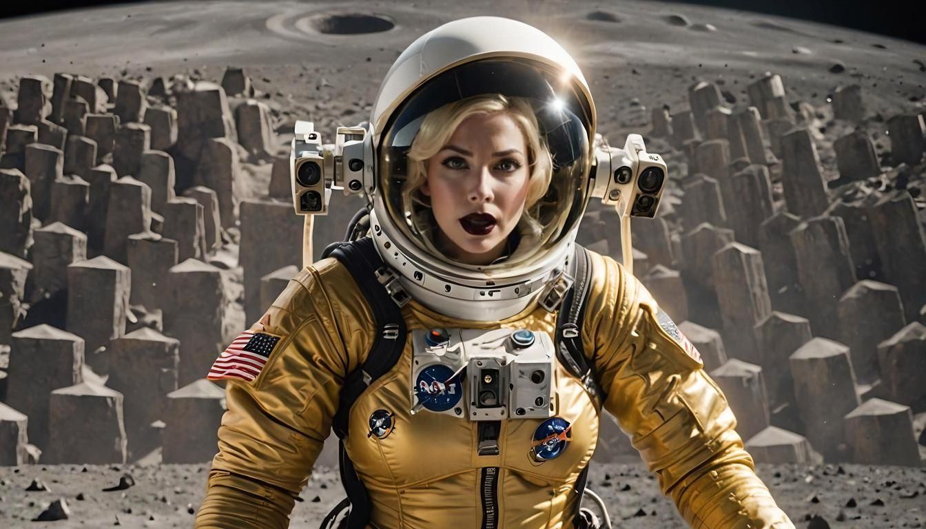 063 A beautiful female astronaut wearing a yellow/golden spa...