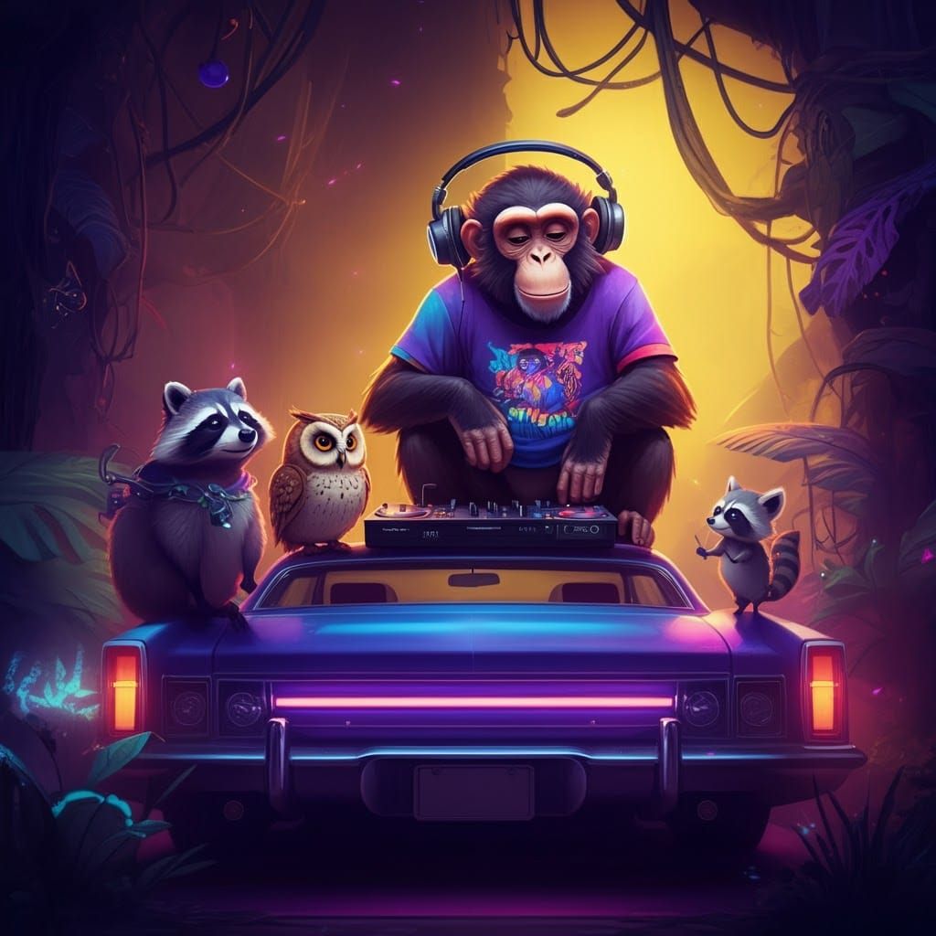 Giant DJ Monkey Cartoon in Fantasy Art Style