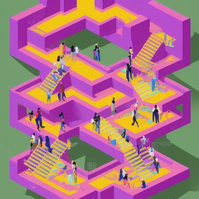 Escher-Inspired Isometric Design with Waterfalls