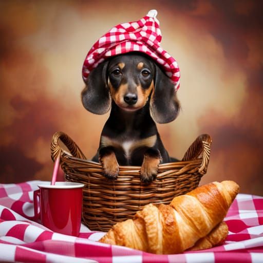 Cute Dachshund Puppy Posing as Sandwich