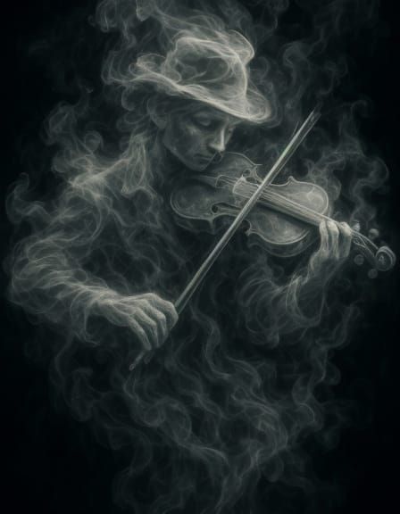 Surreal Violinist Plays in Smoky Dreamscape