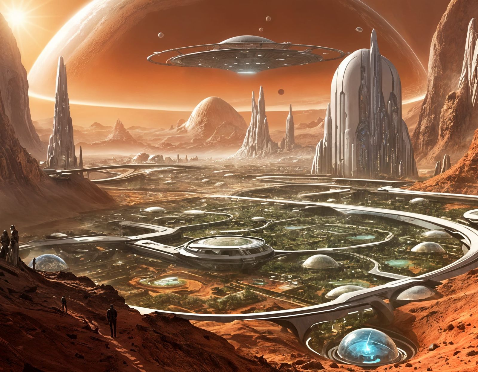 Optimistic Martian Cityscape Under Transparent Dome