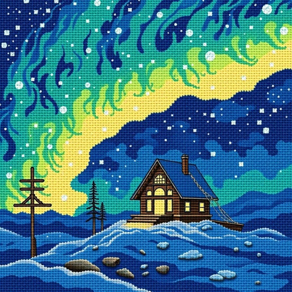 Anime-Inspired Digital Art: Vibrant Aurora Borealis Scene